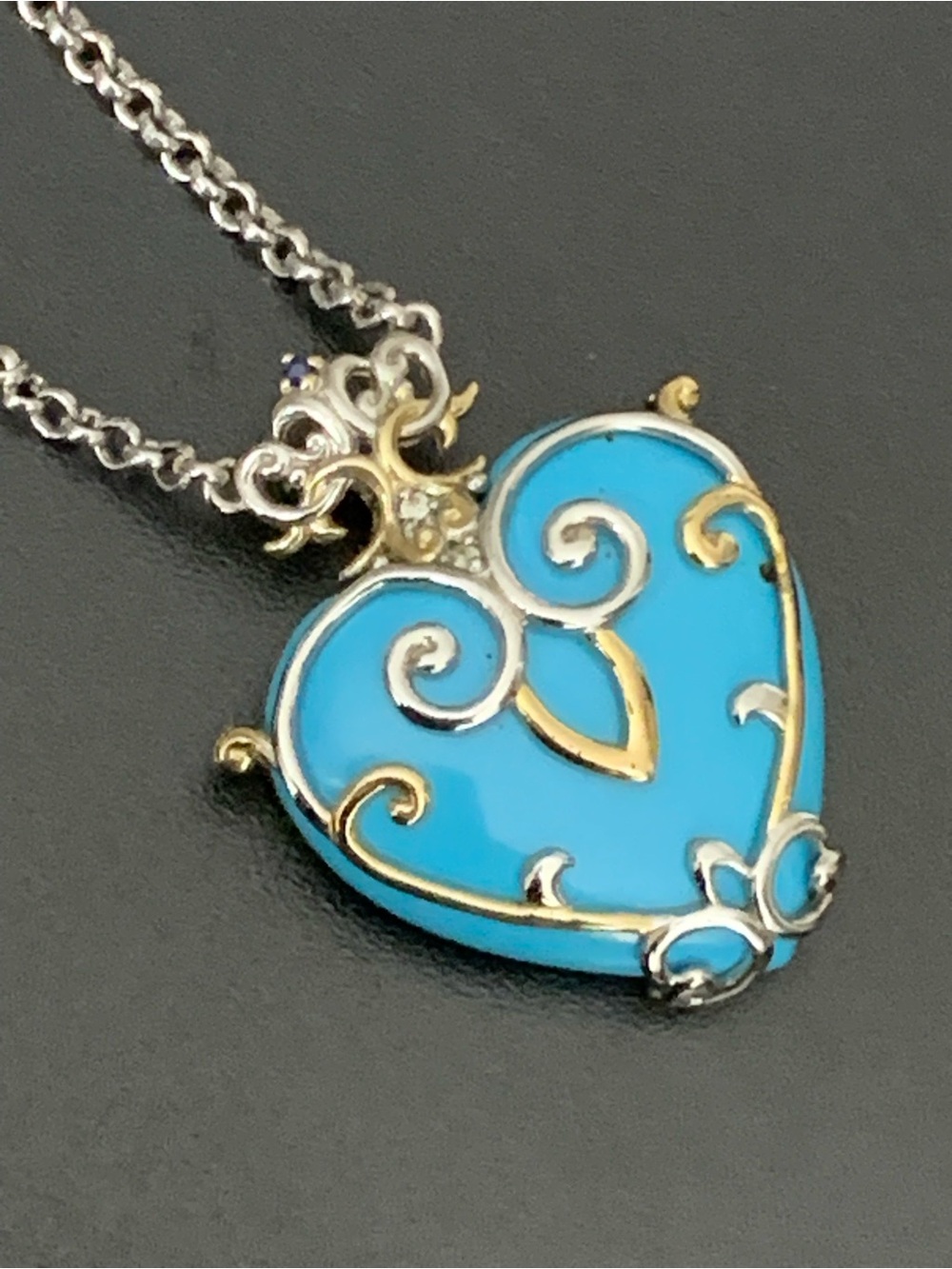Vintage Southwestern 925 Sterling Silver Turquoise Puffy Heart Statement Necklac